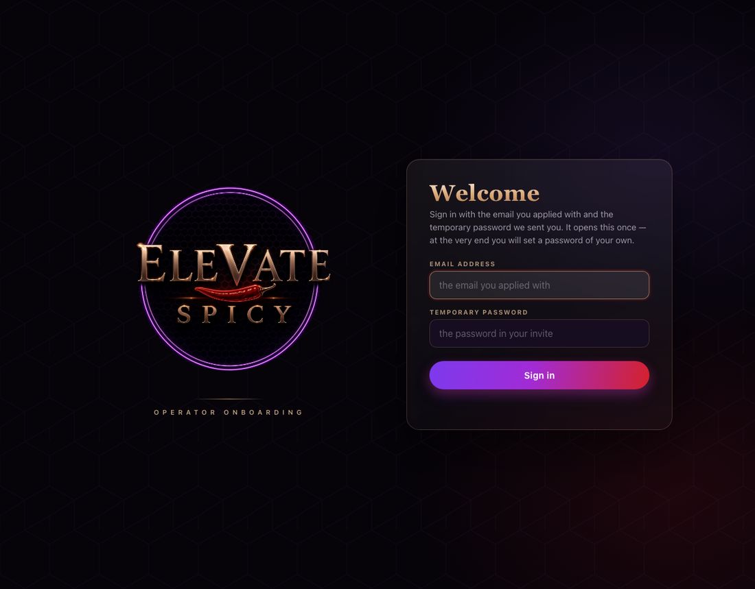 The Elevate Spicy sign-in screen